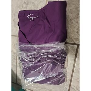 Butter-Soft Scrub Top size S-Eggplant/Purple V-Neck Mock Wrap-Chest